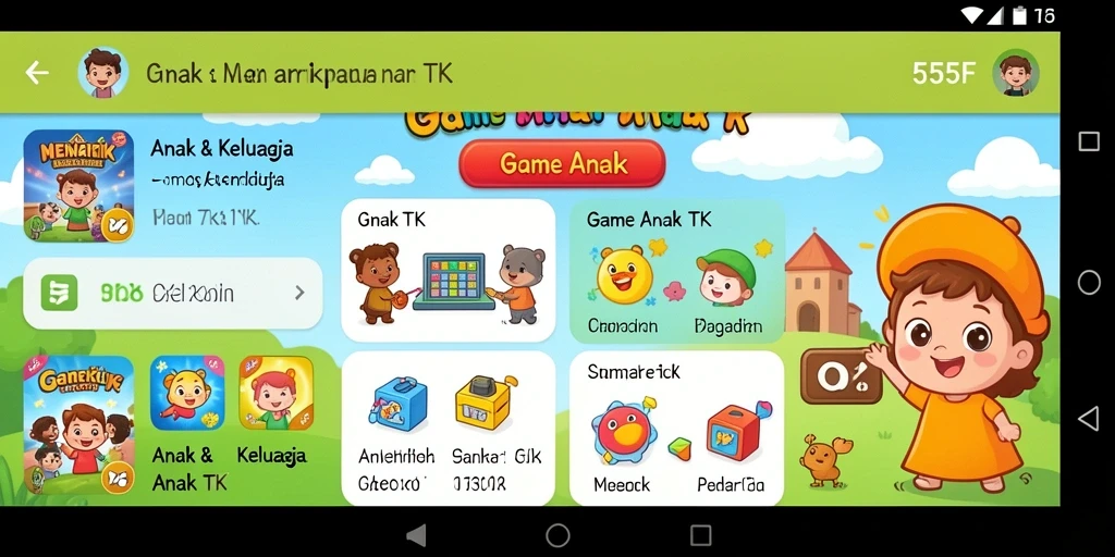 Antarmuka aplikasi Game Anak TK yang menarik dan ramah anak.