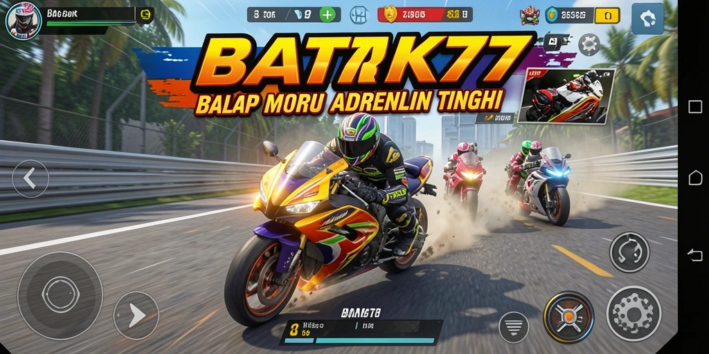 Screenshot utama BATIK77 dengan tampilan balap motor yang mendebarkan.