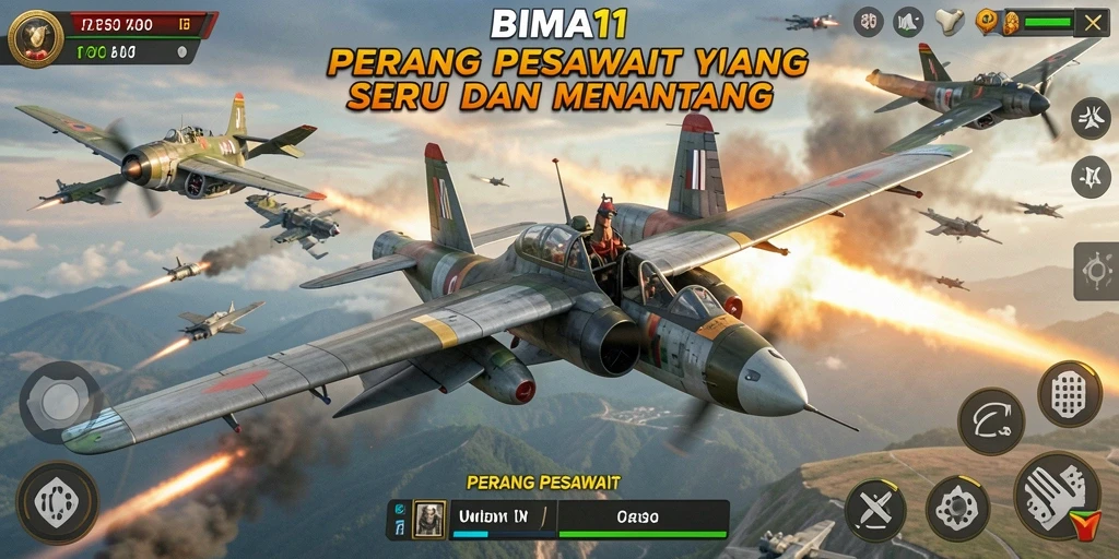 Tampilan antarmuka BIMA11 dengan pesawat tempur yang siap bertempur.
