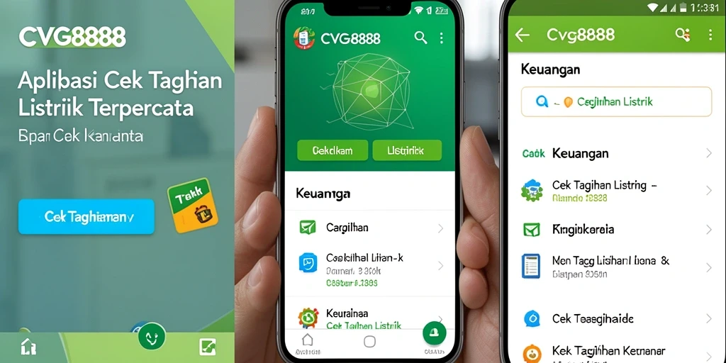Tampilan antarmuka CVG8888 untuk cek tagihan listrik dengan fitur pembayaran.