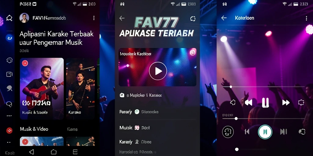 Tampilan antarmuka FAV77 dengan fitur karaoke yang menyenangkan.