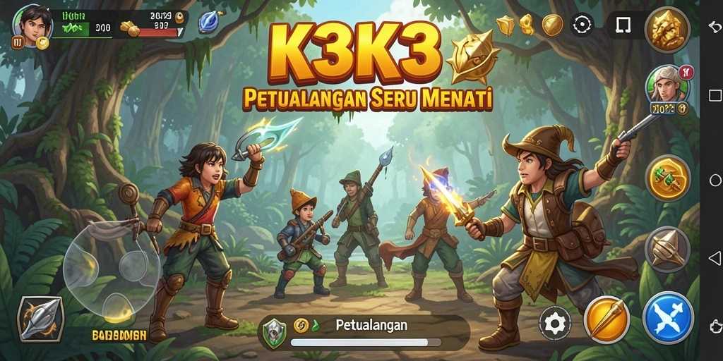 Antarmuka K3K3 menampilkan elemen petualangan yang menarik dan interaktif.