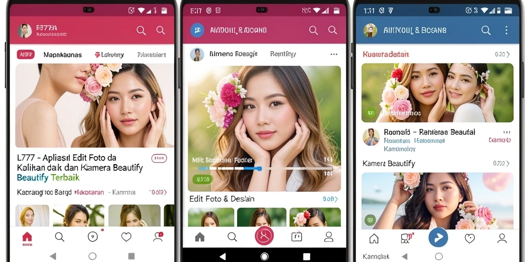 Screenshot antarmuka L777 yang menampilkan fungsi Kamera Beautify dengan berbagai filter.