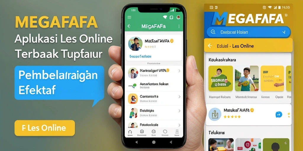 Antarmuka MEGAFAFA menampilkan berbagai fitur Les Online yang interaktif dan menarik.