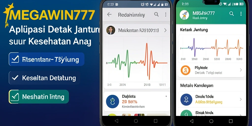 Antarmuka aplikasi MEGAWIN777 yang mendukung pemantauan detak jantung.